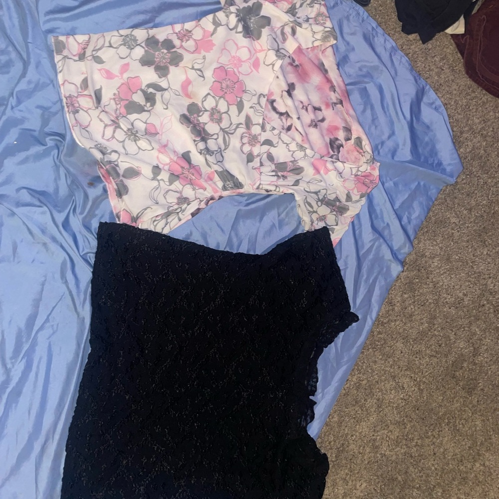 Source Unknown Floral and Black Lace Blouses
